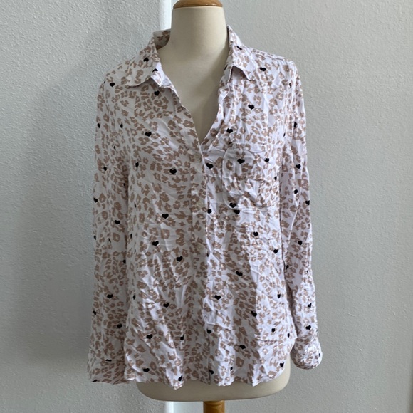 Velvet‎ Heart Cheetah Print w/hearts Button-down Shirt Size M NEW - Picture 1 of 9